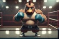 The Featherweight Champion: A muscular rooster in boxing gear ready to fight in the ring