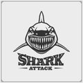 Aggressive shark for a sport team. Shark attak. Print design for t-shirts.