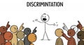 Aggressive Stickman Leader Shouting Words of Discrimination and Division Towards a Diverse Crowd of Differently Colored Stick Royalty Free Stock Photo
