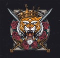 Aggressive tiger head in royal crown