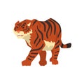 Aggressive tiger walking, wild cat, predator cartoon vector Illustration on a white background