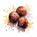 Aggressive Watercolor Illustration Of Chocolate Truffles With Glaze