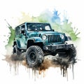 Aggressive Watercolor Jeep Clipart With Fantastic Realism