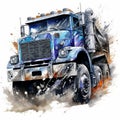 Aggressive Watercolour Painting Of Semi Truck: Detailed Character Illustrations And Explosive Wildlife