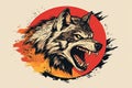 Fierce Wolf Head with Red Circle and Splatter Effect Royalty Free Stock Photo