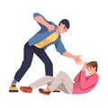 Aggressor and Victim with Violent Man Abusing and Beating with Fist Lying One Vector Illustration