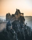 Aggstein castle ruin and Danube river at sunset in Wachau, Austria during spring Royalty Free Stock Photo