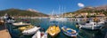 AGIA EFIMIA, KEFALONIA ISLAND - AUGUST 13, 2022: Panoramic view of Agia Efimia marina, Kefalonia, Ionian Sea, Greece. Royalty Free Stock Photo