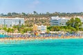 AGIA NAPA, CYPRUS, AUGUST 30, 2017: People are enjoying a sunny day at a beach at Agia Napa, Cyprus Royalty Free Stock Photo