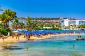 AGIA NAPA, CYPRUS, AUGUST 15, 2017: People are enjoying a sunny day at a beach at Agia Napa, Cyprus Royalty Free Stock Photo