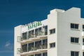 AGIA NAPA, CYPRUS - MAY 26, 2019: the Napasol Hotel building, Ayia Napa. This is a sunlit hotel building with windows and