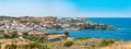 Agia Pelagia is a small town with a beautiful beach at Bay Aghia Pelaghia near Heraklion, Crete, Greece. Panoramic view HD Agia Pe Royalty Free Stock Photo
