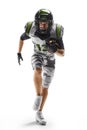 Agile american football player running fast towards goal line. Front view. Sports emotions. Sportsman in action Royalty Free Stock Photo