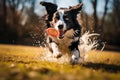 Agile Border Collie snags a flying Frisbee with impressive acrobatics