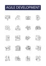 Agile development line vector icons and signs. Development, Scrum, Kanban, Iterative, Incremental, XP, Lean,Sprint