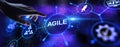 Agile development methodology concept on virtual screen. Technology concept
