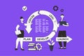 Agile development web concept with character scene in flat design. People working and develop software, test, review and other Royalty Free Stock Photo