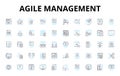 Agile management linear icons set. Iterative, Collaboration, Flexibility, Scrum, Lean, Kanban, Sprint vector symbols and