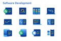 Agile methodology software development icon set collection of code programming using sprint kanban board and burn down