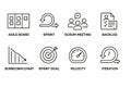 Agile Project Management Icons Set: Scrum, Sprint, Backlog, Burndown Chart, and More Royalty Free Stock Photo