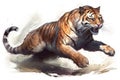 An agile sabertoothed tiger leaping and bounding with amazing speed.. AI generation