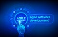 Agile software development methodology concept on virtual screen. Digital technology, big data concept. Flexible developing Royalty Free Stock Photo