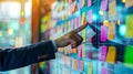 Agile software development scrum methodology boards. workflow, Finger touching virtual interface.AI generative Royalty Free Stock Photo