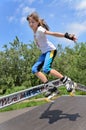 Agile young girl roller skating Royalty Free Stock Photo