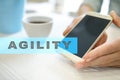 Agility text on virtual screen. Business technology and internet concept. Royalty Free Stock Photo