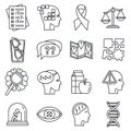 Aging alzheimer disease icons set, outline style