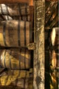 Aging barrels for bourbon whiskey Royalty Free Stock Photo