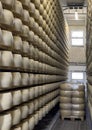 Aging Parmigiano Reggiano cheese in the San Silvestro Cooperative in Castelvetro di Modena, Italy.