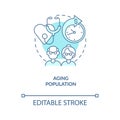 Aging population turquoise concept icon
