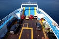 Agiokampos, Evia island, Greece - August 15, 2023: Ferryboat interior. Cars being transported by ferry from Agiokampos, Evia