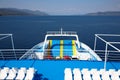 Agiokampos, Evia island, Greece - August 15, 2023: Ferryboat interior. Cars being transported by ferry from Agiokampos, Evia