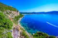 Agios Georgios beach at paradise bay in beautiful mountain scenery, Corfu island, Greece