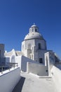 Agios Minas church in Fira town on Santorini in sunny day,