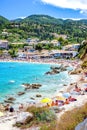 Agios Nikitas beach in Lefkada panoramic view from the sea in th