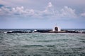 Agios Nikolaos Chapel, Georgioupoli, Crete, Greece the white chapel is built on a small rocky islet and is dedicated to Saint Royalty Free Stock Photo