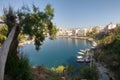 Agios Nikolaos. Crete, Greece. View on the lake and docked yachts