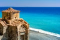 Agios Pavlos beach with Saint Paul church, a very old Byzantine church that was built at the place Selouda, Greece.