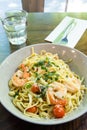 Aglio olio pasta with cherry tomatoes Royalty Free Stock Photo