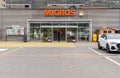 View of the Migros supermarket in Agno, it is the largest supermarket chain in Switzerland