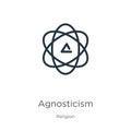 Agnosticism icon. Thin linear agnosticism outline icon isolated on white background from religion collection. Line vector