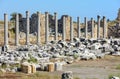 Agora in Side. Antique market square. Columns, fragments of the ancient city. Ruin. Amphitheater. Turkey Royalty Free Stock Photo