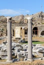 Agora. Temple of Tyukhe. Antique theater. Latrina. Columns. Ruin. Side. Turkey. Antique Side