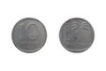 10 Agorot 1978. Coin of Israel obverse and reverse on white background