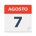 Agosto 7- Calendar Icon - August 7 Vector illustration of Spanish Calendar Leaf