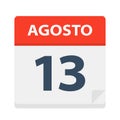 Agosto 13 - Calendar Icon - August 13. Vector illustration of Spanish Calendar Leaf