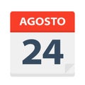 Agosto 24 - Calendar Icon - August 24. Vector illustration of Spanish Calendar Leaf